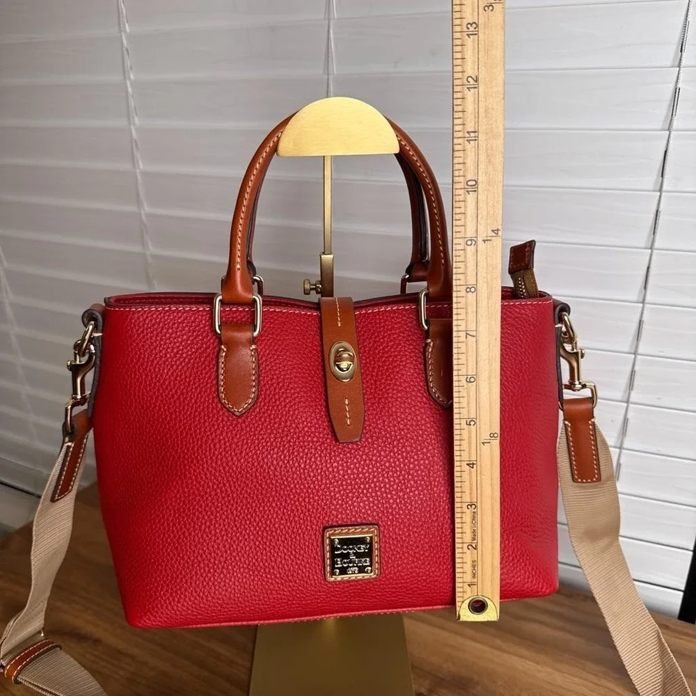 Dooney & Bourke Pebbled Leather Satchel Red Crossbody Bag Gold Hardware
